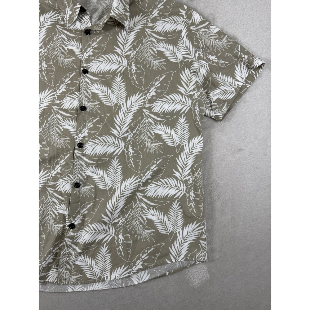 JOGAL Mens L Tropical Leaf Shirt Green White Short Sleeve Button Up 100% Cotton - Picture 9 of 15